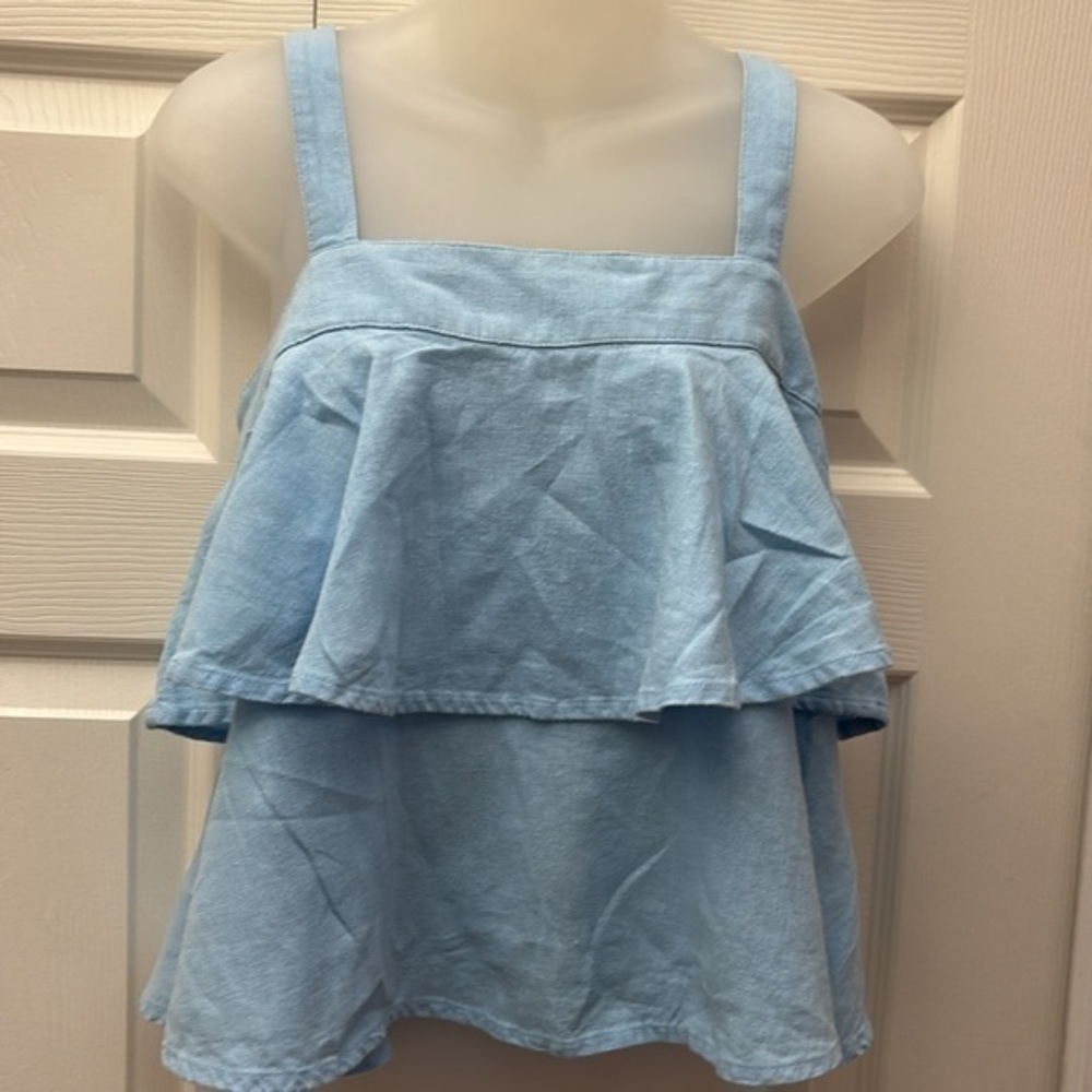 ❤️ Abound Baby BLue Tank Top Tiered Linen Ruffle Blouse, XS